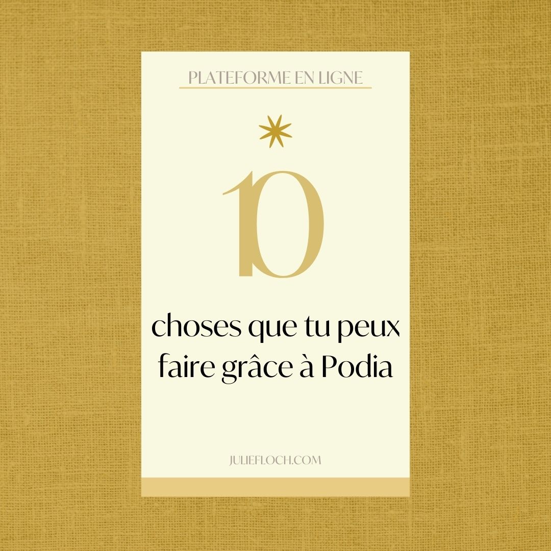 fond jaune avec le titre 10 choses que tu peux faire en ligne grâce à podia